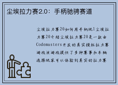 尘埃拉力赛2.0：手柄驰骋赛道